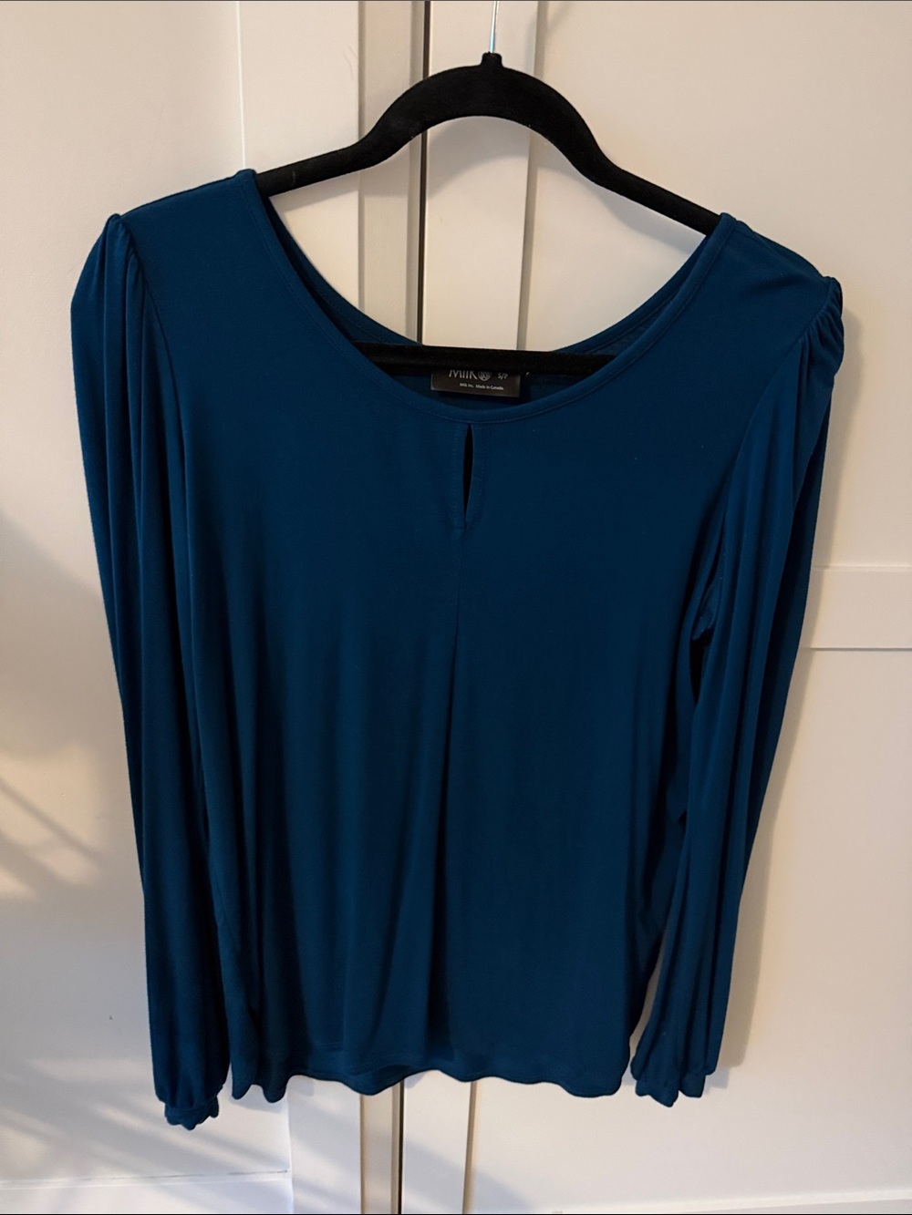 Nina Leonard Teal Long-Sleeve Keyhole Top